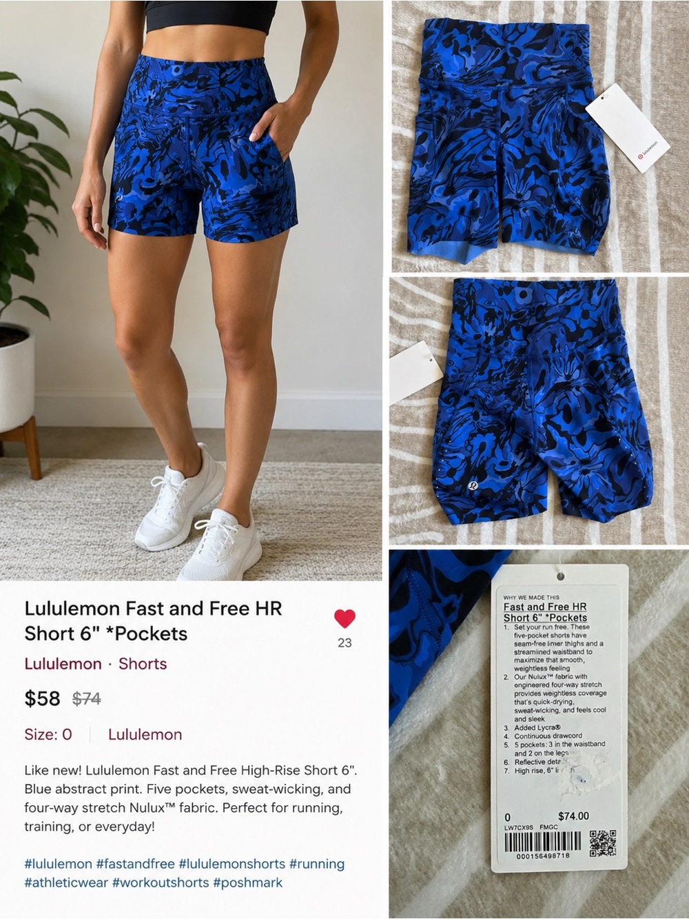 lululemon athletica High-Rise 6" Bike Shorts in Royal Blue Abstract